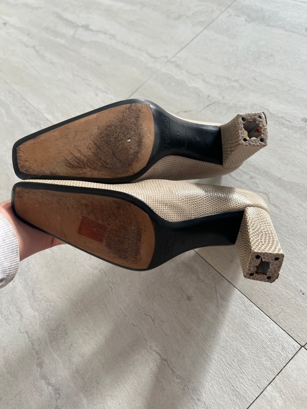 Louis Vuitton Beige Textured Square-Toe Flats with Metal Accents - Picture 3 of 5